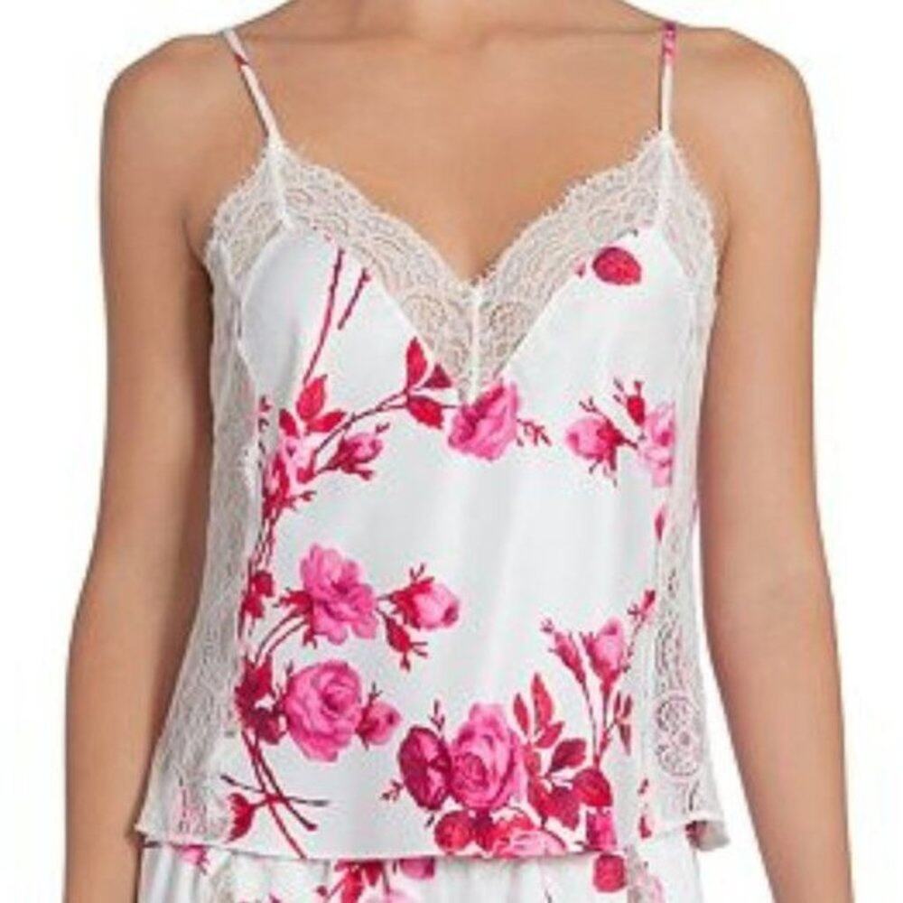 In Bloom by Jonquil Floral Satin Cami Pajama top white/pink Large